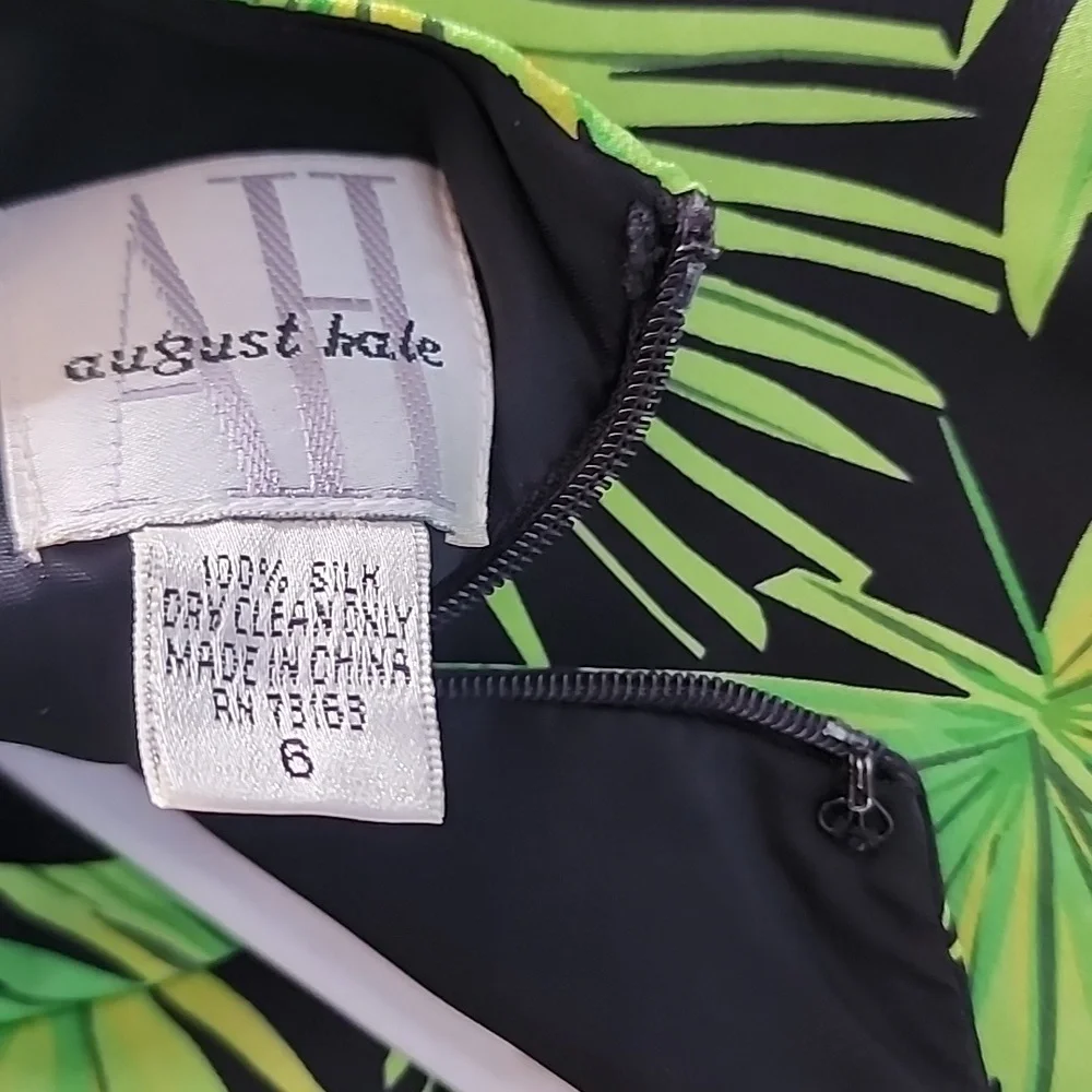 August Hale Vintage Silk Tropical Palm Print Maxi Dress Womens Sz 6 L53" - Picture 4 of 6